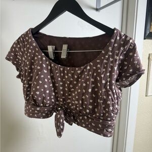 Time and Tru Chocolate and Cream Tie-Front Crop Top Swim Set